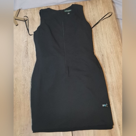 Ralph Lauren Black Sleeveless Dress With Leather Waistband Size 6 - Picture 8 of 8